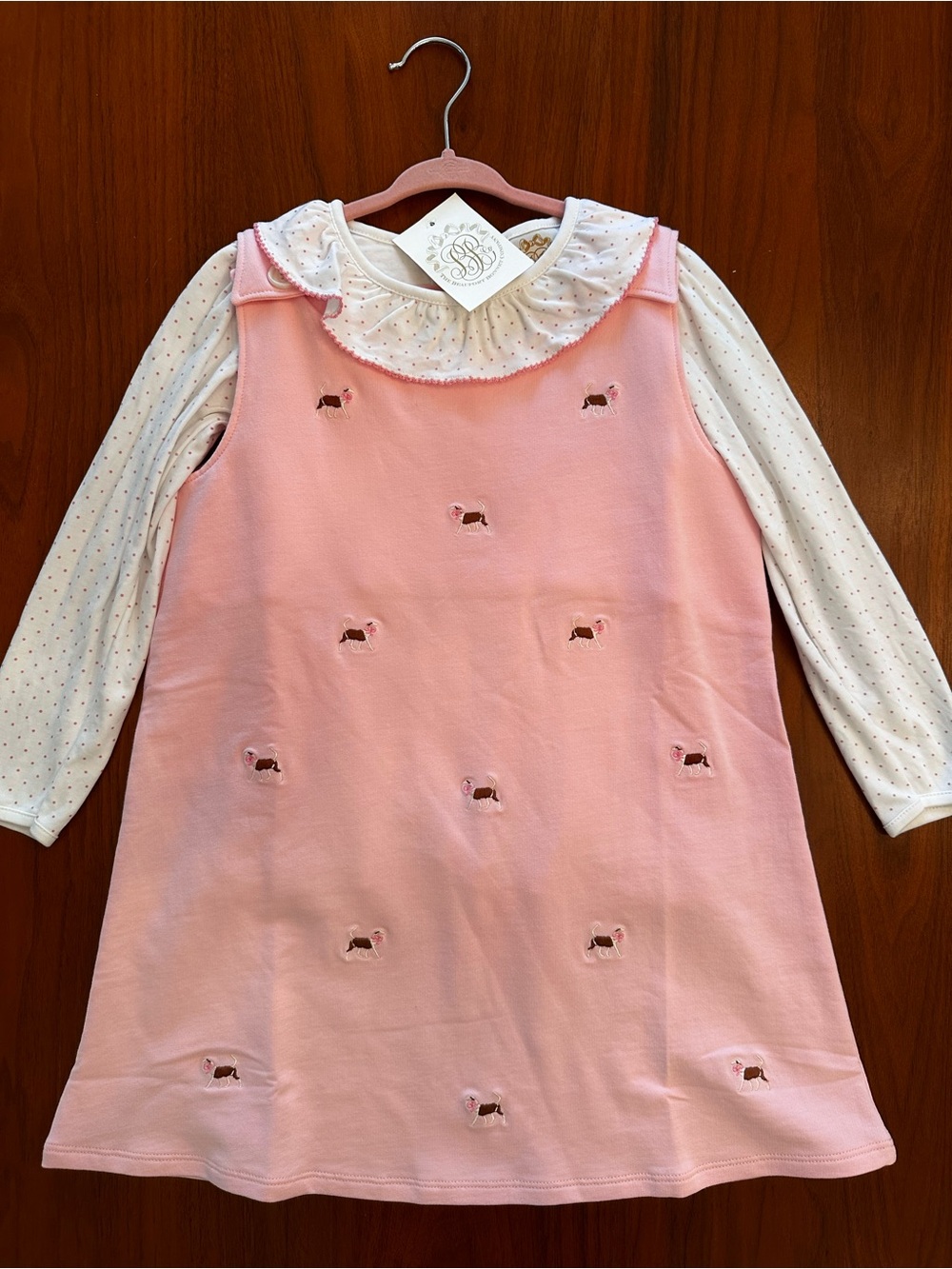 NWT TBBC Critter Juliet Jumper Dress with White Polka Dot Top size 6